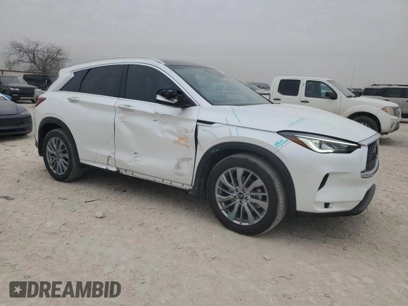 2023 Infiniti QX50 Luxe with VIN 3PCAJ5BA8PF121360, listed as a Copart auction lot 42991135 with 16,340 mi miles and Salvage title. Bid and sale history available at DreamBid. Image 4.