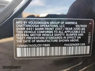 2020 Volkswagen Passat 2.0T R-Line with VIN 1VWMA7A33LC017889, listed as a Copart auction lot 46882205 with 53,049 mi miles and Salvage Title. Bid and sale history available at carsss.com. Image 13.
