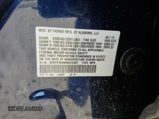 2019 Honda Passport Elite z VIN 5FNYF8H05KB012427, wystawiony jako Copart lot #50409635 z przebiegiem 72 814 mil mil oraz Szkoda całkowita • Salvage title. Historia ofert i sprzedaży dostępna na DreamBid. Obrazek 13.