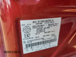 2015 Ford F-150 XLT with VIN 1FTEW1EF2FFA17086, listed as a Copart auction lot 62888355 with 175,134 mi miles and Salvage title. Bid and sale history available at DreamBid. Image 12.