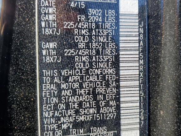 2015 Nissan Juke S with VIN JN8AF5MRXFT511297, listed as a Copart auction lot 81925154 with 100,288 mi miles and Salvage Title. Bid and sale history available at carsss.com. Image 13.