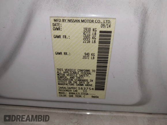 2015 Nissan Altima SL z VIN 1N4AL3AP0FC163754, wystawiony jako IAAI lot #41636265 z przebiegiem 137 460 mil mil oraz . Historia ofert i sprzedaży dostępna na DreamBid. Obrazek 9.
