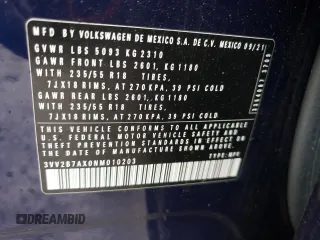 2022 Volkswagen Tiguan SE с VIN 3VV2B7AX0NM010203, выставлен на аукционе Copart как лот 60941455 с пробегом 43 011 миль миль и Списание • Salvage title. История ставок и продаж доступна на DreamBid. Изображение 13.