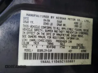 2005 Nissan Altima 2.5 with VIN 1N4AL11D45C155651, listed as a Copart auction lot 56910945 with 115,877 mi miles and Salvage title. Bid and sale history available at DreamBid. Image 12.
