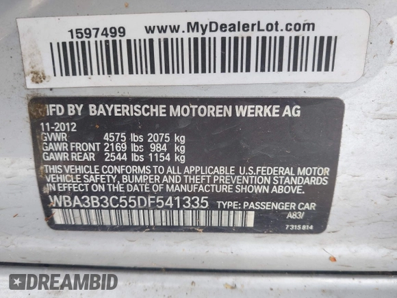 2013 BMW 3 Series 328i xDrive z VIN WBA3B3C55DF541335, wystawiony jako IAAI lot #42606280 z przebiegiem 102 339 mil mil oraz . Historia ofert i sprzedaży dostępna na DreamBid. Obrazek 9.