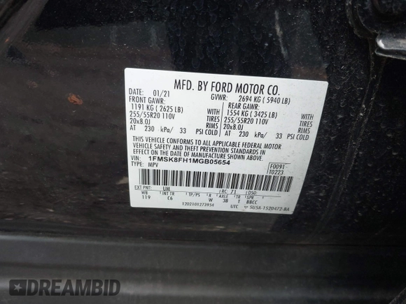 2021 Ford Explorer Limited with VIN 1FMSK8FH1MGB05654, listed as a IAAI auction lot 41650135 with 84,248 mi miles. Bid and sale history available at carsss.com. Image 9.