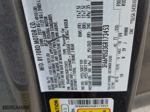 2016 Ford Fusion Energi Titanium with VIN 3FA6P0SU3GR173453, listed as a Copart auction lot 52632345 with 138,908 mi miles and Salvage Title. Bid and sale history available at carsss.com. Image 13.