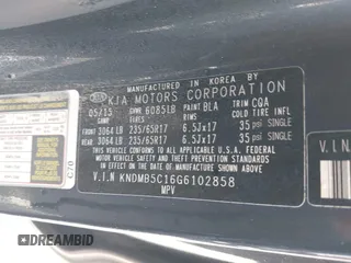 2016 Kia Sedona LX with VIN KNDMB5C16G6102858, listed as a IAAI auction lot 42201712 with 165,038 mi miles and . Bid and sale history available at DreamBid. Image 9.