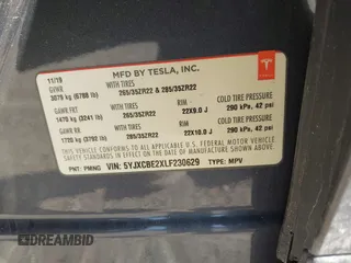 2020 Tesla Model X Long Range with VIN 5YJXCBE2XLF230629, listed as a IAAI auction lot 41925961 with 35,979 mi miles. Bid and sale history available at carsss.com. Image 9.
