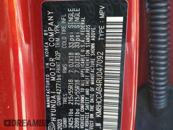 2024 Hyundai Kona SEL with VIN KM8HCCAB4RU047092, listed as a Copart auction lot 54319195 with 12,924 mi miles and Salvage Title. Bid and sale history available at carsss.com. Image 13.