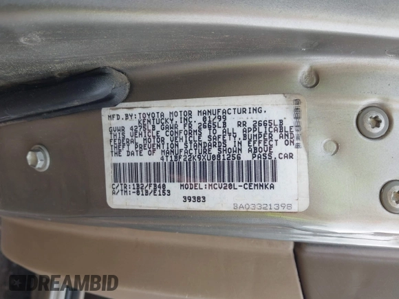 1999 Toyota Camry LE z VIN 4T1BF22K9XU081256, wystawiony jako IAAI lot #42208556 z przebiegiem 236 198 mil mil oraz . Historia ofert i sprzedaży dostępna na DreamBid. Obrazek 9.