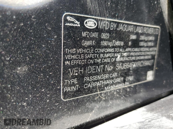 2024 Jaguar XF with VIN SAJB64FXXRCY94427, listed as a Copart auction lot 57876855 with 5,885 mi miles and Salvage title. Bid and sale history available at DreamBid. Image 12.