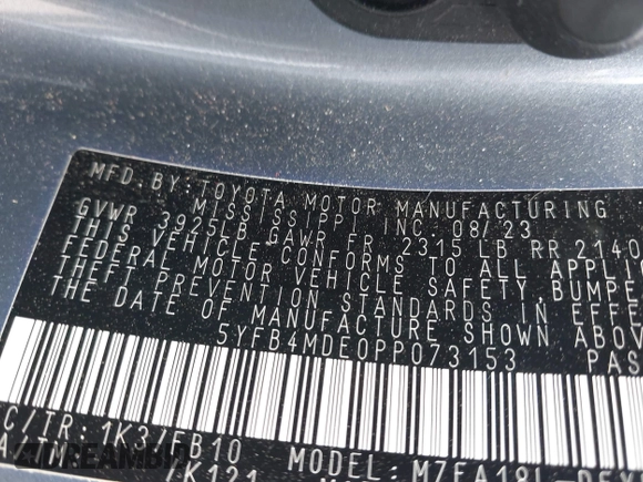2023 Toyota Corolla LE z VIN 5YFB4MDE0PP073153, wystawiony jako IAAI lot #42279873 z przebiegiem 5 958 mil mil oraz . Historia ofert i sprzedaży dostępna na DreamBid. Obrazek 9.