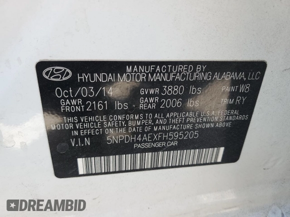 2015 Hyundai Elantra SE with VIN 5NPDH4AEXFH595205, listed as a Copart auction lot 53070235 with 92,000 mi miles and Salvage Title. Bid and sale history available at DreamBid. Image 12.