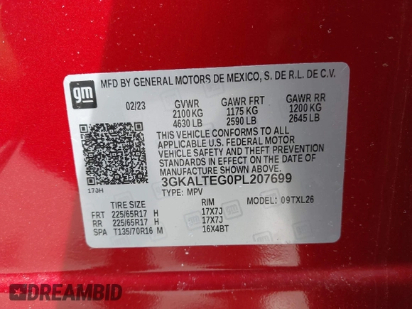 2023 GMC Terrain SLE with VIN 3GKALTEG0PL207699, listed as a IAAI auction lot 41791865 with 13,566 mi miles. Bid and sale history available at carsss.com. Image 9.