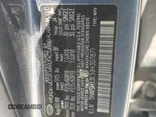 2009 Hyundai Santa Fe SE z VIN 5NMSH13E59H307871, wystawiony jako Copart lot #58072265 z przebiegiem Nie podano mil oraz Szkoda całkowita • Salvage title. Historia ofert i sprzedaży dostępna na DreamBid. Obrazek 13.