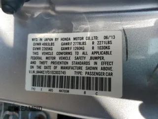 2014 Acura RLX Technology с VIN JH4KC1F51EC003745, выставлен на аукционе Copart как лот 59766005 с пробегом 176 831 миль миль и Списание • Salvage title. История ставок и продаж доступна на DreamBid. Изображение 12.