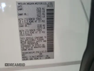 2023 Nissan Pathfinder SV z VIN 5N1DR3BD1PC261313, wystawiony jako Copart lot #55912155 z przebiegiem 13 527 mil mil oraz Szkoda całkowita • Salvage title. Historia ofert i sprzedaży dostępna na DreamBid. Obrazek 13.