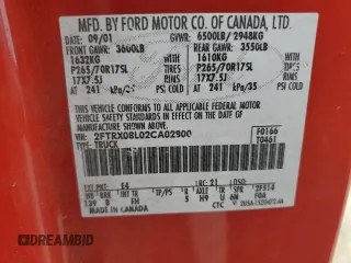 2002 Ford F-150 XL with VIN 2FTRX08L02CA02800, listed as a Copart auction lot 56494315 with 350,842 mi miles and Salvage title. Bid and sale history available at DreamBid. Image 12.