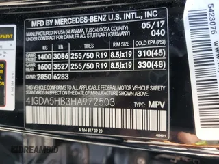 2017 Mercedes-Benz GLE 350 with VIN 4JGDA5HB3HA972503, listed as a Copart auction lot 61898535 with 104,507 mi miles and Salvage title. Bid and sale history available at DreamBid. Image 13.