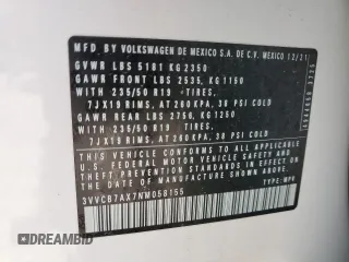 2022 Volkswagen Tiguan SE R-Line Black with VIN 3VVCB7AX7NM058155, listed as a Copart auction lot 49358225 with 28,093 mi miles and Salvage Title. Bid and sale history available at DreamBid. Image 16.
