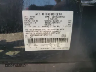2022 Ford Explorer XLT z VIN 1FMSK8DH6NGA80965, wystawiony jako Copart lot #54668565 z przebiegiem 70 114 mil mil oraz Szkoda całkowita • Salvage title. Historia ofert i sprzedaży dostępna na DreamBid. Obrazek 14.