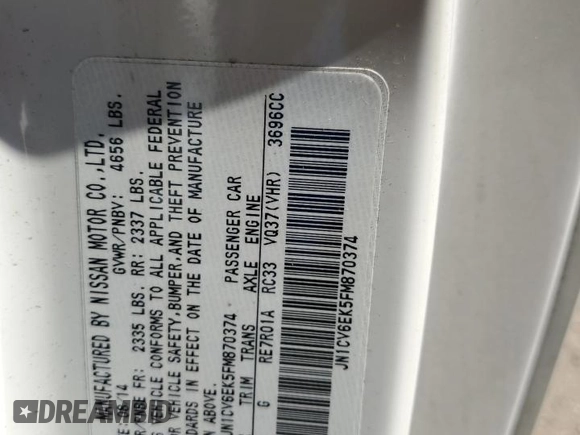 2015 Infiniti Q60 S Limited z VIN JN1CV6EK5FM870374, wystawiony jako Copart lot #75898514 z przebiegiem 41 358 mil mil oraz Szkoda całkowita • Salvage title. Historia ofert i sprzedaży dostępna na DreamBid. Obrazek 15.