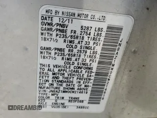 2012 Nissan Murano SL with VIN JN8AZ1MW0CW214619, listed as a Copart auction lot 74514164 with 0 mi miles and Salvage Title. Bid and sale history available at carsss.com. Image 13.