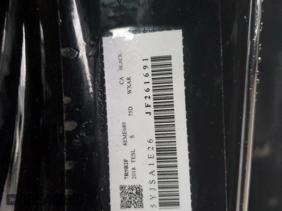 2018 Tesla Model S 75D с VIN 5YJSA1E26JF261691, выставлен на аукционе Copart как лот 45222545 с пробегом 121 600 миль миль и Списание • Salvage title. История ставок и продаж доступна на DreamBid. Изображение 13.