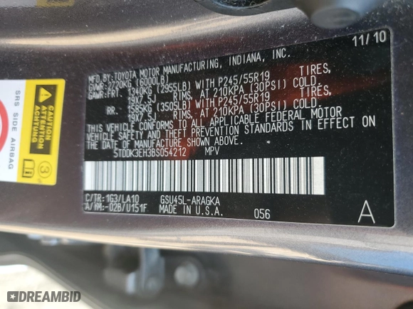 2011 Toyota Highlander Limited with VIN 5TDDK3EH3BS054212, listed as a Copart auction lot 66919174 with 353,166 mi miles and Non Repairable. Bid and sale history available at carsss.com. Image 13.