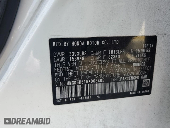 2016 Honda Fit LX with VIN JHMGK5H51GX008405, listed as a Copart auction lot 89374675 with Not Provided miles and Salvage Title. Bid and sale history available at DreamBid. Image 13.