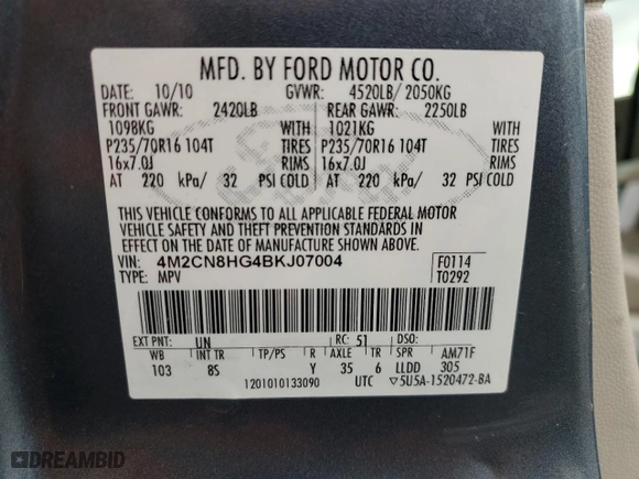 2011 Mercury Mariner Premier with VIN 4M2CN8HG4BKJ07004, listed as a Copart auction lot 77412064 with 169,076 mi miles and Clean Title. Bid and sale history available at carsss.com. Image 13.