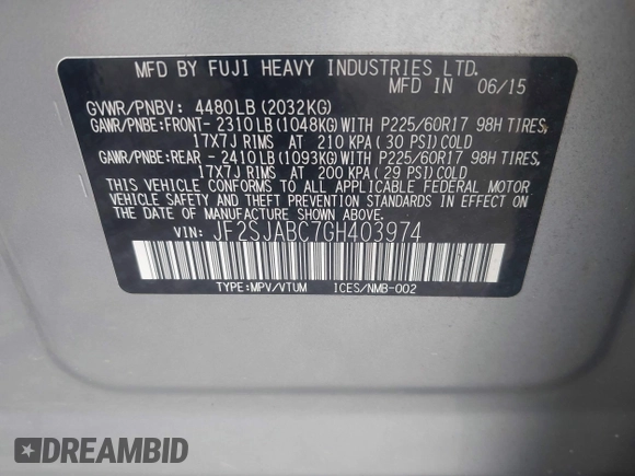 2016 Subaru Forester 2.5i with VIN JF2SJABC7GH403974, listed as a IAAI auction lot 42672785 with 137,545 mi miles and . Bid and sale history available at DreamBid. Image 9.