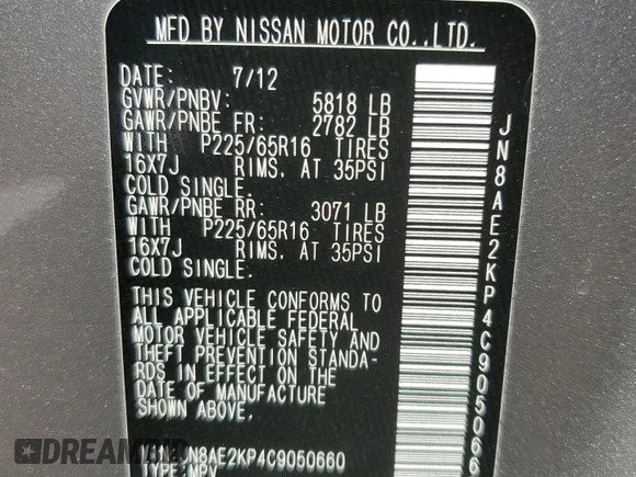 2012 Nissan Quest SL with VIN JN8AE2KP4C9050660, listed as a Copart auction lot 52415055 with 144,011 mi miles and Clean Title. Bid and sale history available at carsss.com. Image 13.