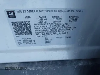 2021 GMC Terrain SLE with VIN 3GKALMEV7ML319092, listed as a IAAI auction lot 41326649 with 34,000 mi miles and . Bid and sale history available at carsss.com. Image 9.