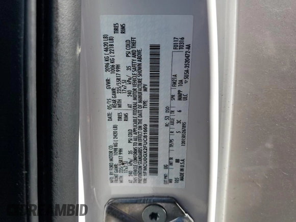 2015 Ford Escape SE with VIN 1FMCU0GX2FUC81669, listed as a Copart auction lot 72949834 with 108,888 mi miles and Salvage Title. Bid and sale history available at carsss.com. Image 13.