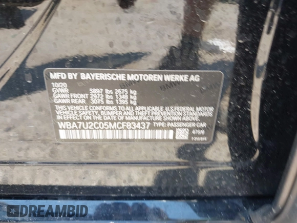 2021 BMW 7 Series 750i xDrive with VIN WBA7U2C05MCF83437, listed as a IAAI auction lot 42403572 with Not provided miles and . Bid and sale history available at DreamBid. Image 9.