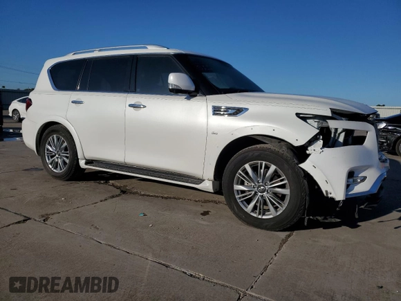 2019 Infiniti QX80 LUXE with VIN JN8AZ2NF9K9684004, listed as a Copart auction lot 51022145 with 35,454 mi miles and Salvage Title. Bid and sale history available at carsss.com. Image 4.