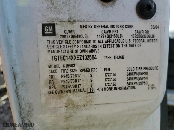 2005 GMC Sierra 1500 Work Truck with VIN 1GTEC14XX5Z102564, listed as a Copart auction lot 44666424 with 115,498 mi miles and Salvage Title. Bid and sale history available at carsss.com. Image 12.