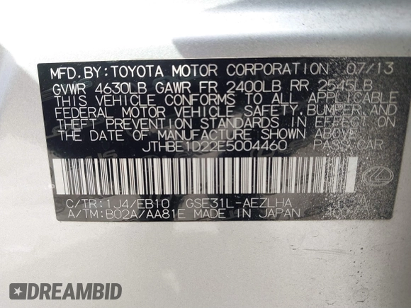 2014 Lexus IS 350 z VIN JTHBE1D22E5004460, wystawiony jako IAAI lot #41683796 z przebiegiem 137 087 mil mil oraz . Historia ofert i sprzedaży dostępna na DreamBid. Obrazek 9.