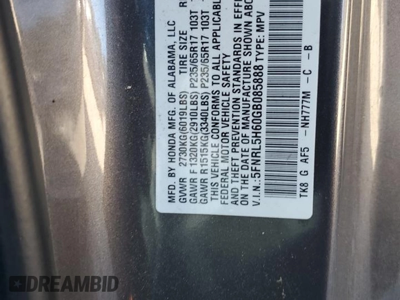 2016 Honda Odyssey EX-L with VIN 5FNRL5H60GB085888, listed as a Copart auction lot 50439075 with 167,129 mi miles and Salvage Title. Bid and sale history available at carsss.com. Image 14.