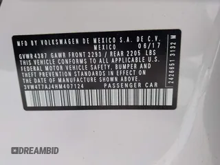 2017 Volkswagen Jetta GLI с VIN 3VW4T7AJ4HM407124, выставлен на аукционе IAAI как лот 42391726 с пробегом 108 898 миль миль и . История ставок и продаж доступна на DreamBid. Изображение 9.
