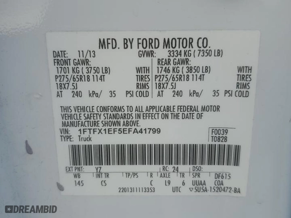 2014 Ford F-150 XL with VIN 1FTFX1EF5EFA41799, listed as a Copart auction lot 85844274 with 174,481 mi miles and Salvage Title. Bid and sale history available at carsss.com. Image 12.
