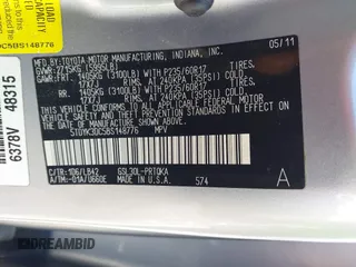 2011 Toyota Sienna XLE AAS with VIN 5TDYK3DC5BS148776, listed as a IAAI auction lot 41525078 with 177,154 mi miles and . Bid and sale history available at DreamBid. Image 9.