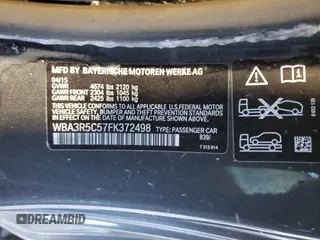2015 BMW 4 Series 435i xDrive z VIN WBA3R5C57FK372498, wystawiony jako Copart lot #46132005 z przebiegiem Nie podano mil oraz Szkoda całkowita • Salvage title. Historia ofert i sprzedaży dostępna na DreamBid. Obrazek 12.