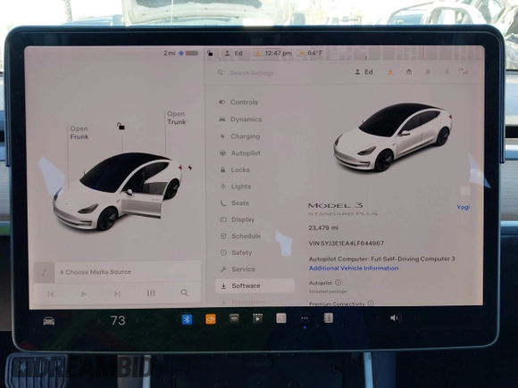 2020 Tesla Model 3 Standard Range Plus with VIN 5YJ3E1EA4LF644967, listed as a IAAI auction lot 41745984 with 23,479 mi miles and . Bid and sale history available at DreamBid. Image 7.