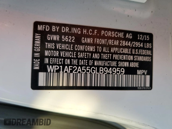 2016 Porsche Macan Turbo with VIN WP1AF2A55GLB94959, listed as a Copart auction lot 68071894 with Not provided miles and Salvage title. Bid and sale history available at DreamBid. Image 13.