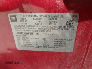 2014 GMC Terrain SLE with VIN 2GKALMEK6E6371129, listed as a IAAI auction lot 42139987 with 78,805 mi miles and . Bid and sale history available at DreamBid. Image 9.