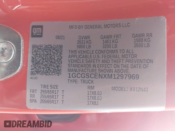 2021 Chevrolet Colorado 2WD LT with VIN 1GCGSCENXM1297969, listed as a IAAI auction lot 42025058 with 24,890 mi miles and . Bid and sale history available at DreamBid. Image 9.