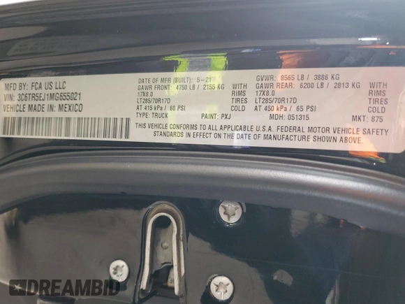 2021 Ram 2500 Power Wagon with VIN 3C6TR5EJ1MG655021, listed as a Copart auction lot 54744305 with 19,480 mi miles and Salvage title. Bid and sale history available at DreamBid. Image 12.